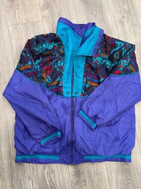 Unisex Vintage Colorblock Purple & Teal Windbreaker Jacket L